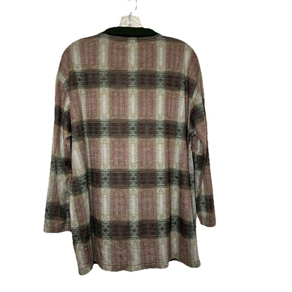 Vtg Express Tricot Button Up Top Southwestern Aztec Army Green Women Large - Picture 10 of 11